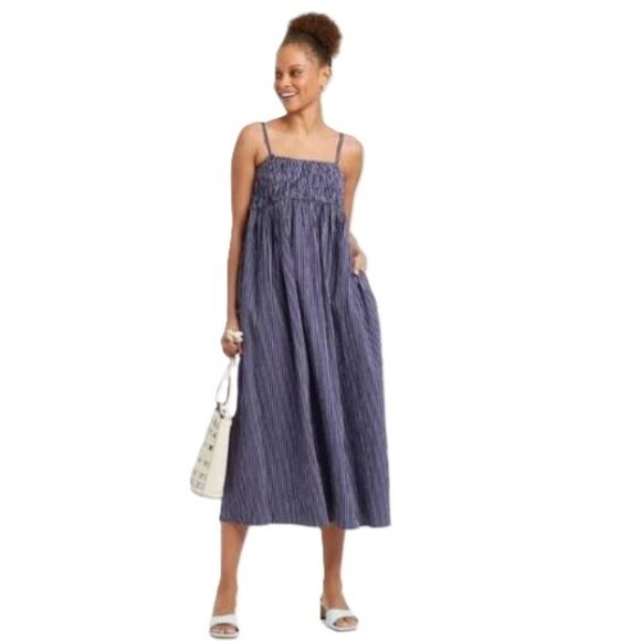 A New Day maxi cotton blend smocked high waist striped summer dress - Picture 1 of 16
